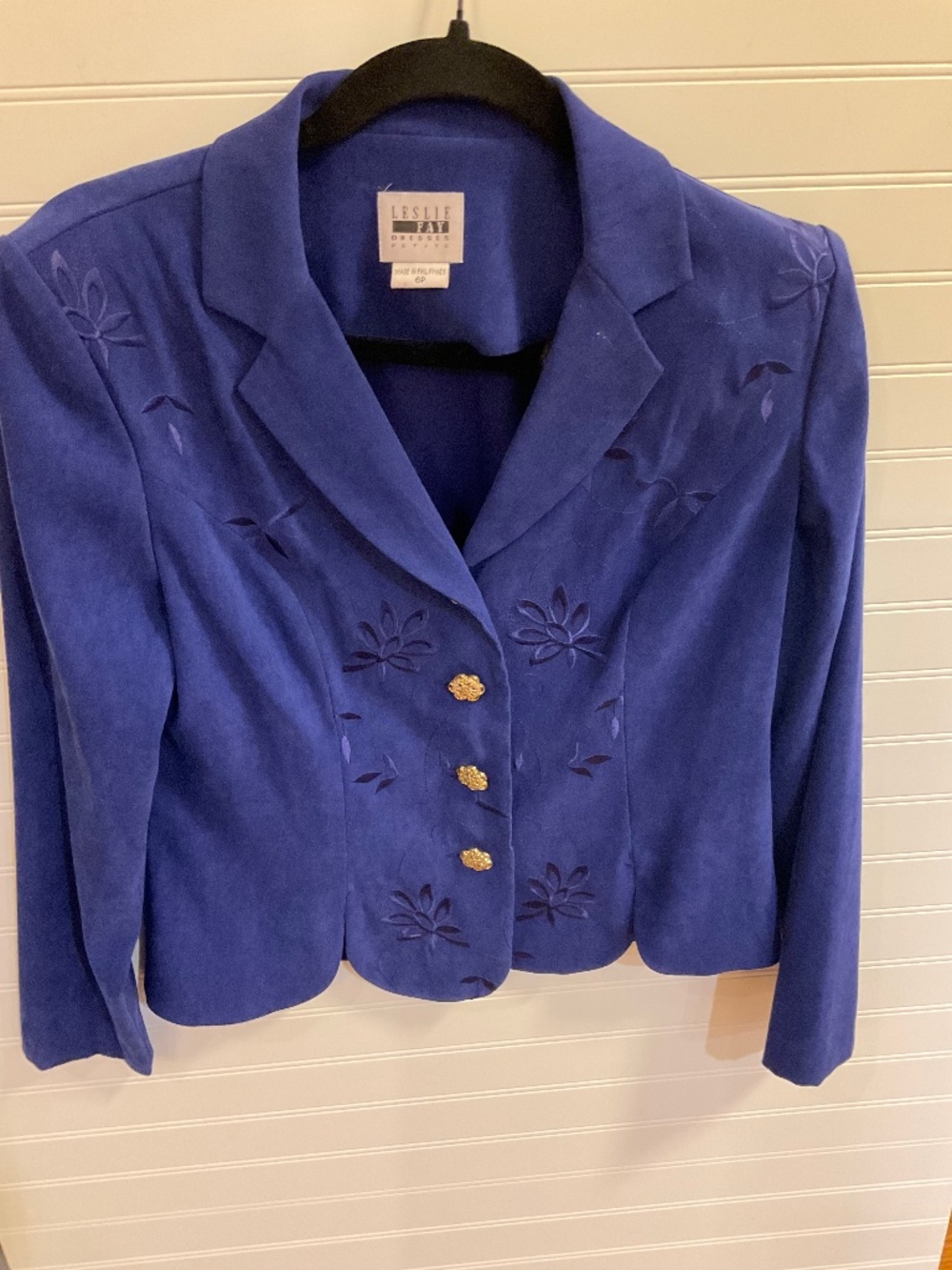 Vintage Leslie Fay Petite Purple Faux Suede Embroidered Size: 6P Pre Owned